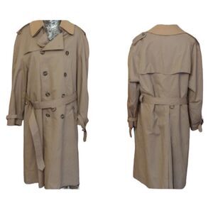 Hart Schaffner & Marx classic mens trench removable wool lining collar tan 44R